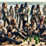 DALL·E 2023-11-12 17.41.17 - A photorealistic image of a heavy metal-themed beer party on the beach. The scene depicts a group of people, diverse in gender and ethnicity, dressed .png
